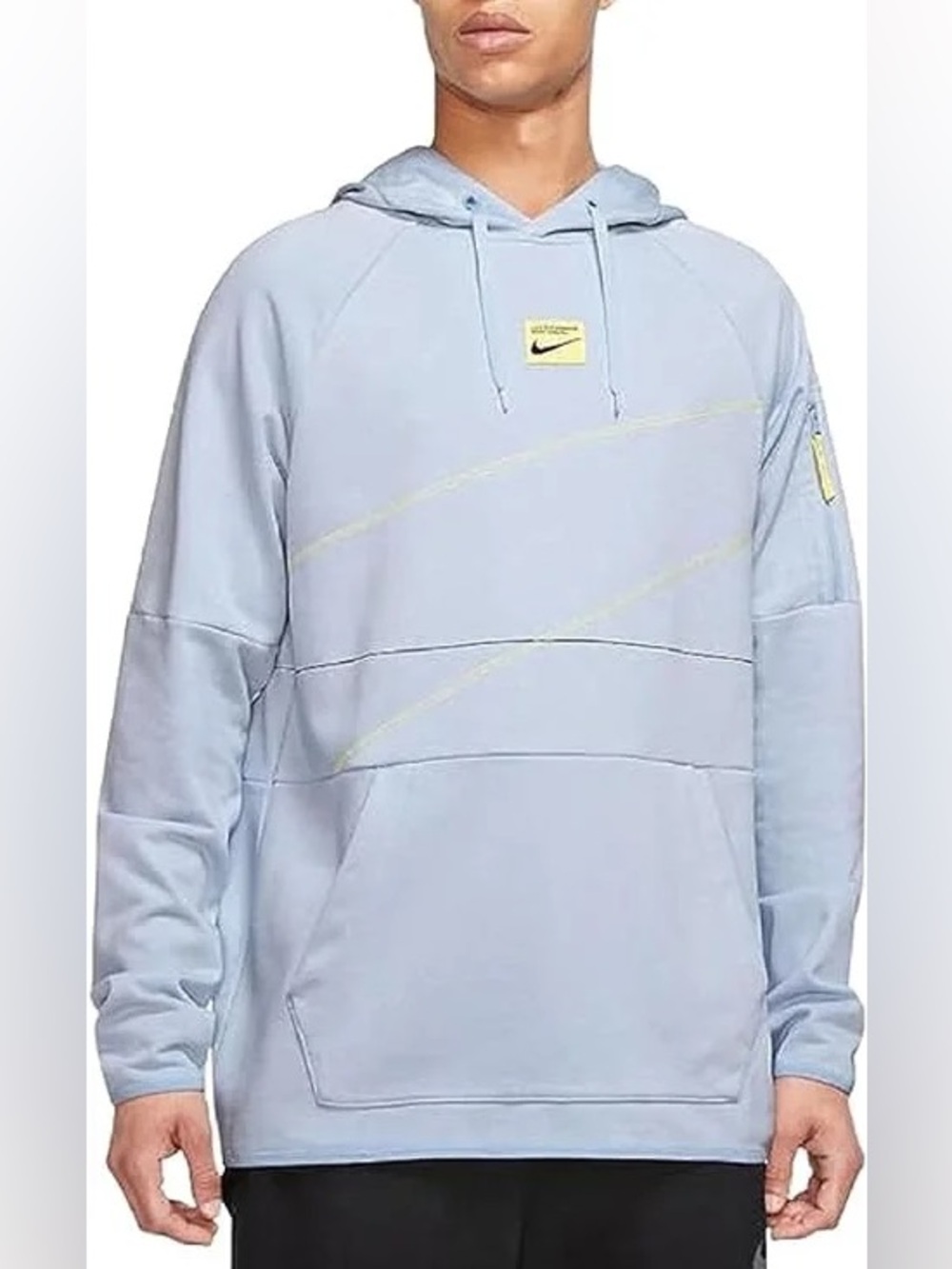 Nike Dri-FIT Men's Fleece Pullover Fitness Hoodie Blue Whisper/Lemon Chiffon Md